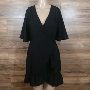 Topshop Black Ruffle Mini Wrap Dress Size 4